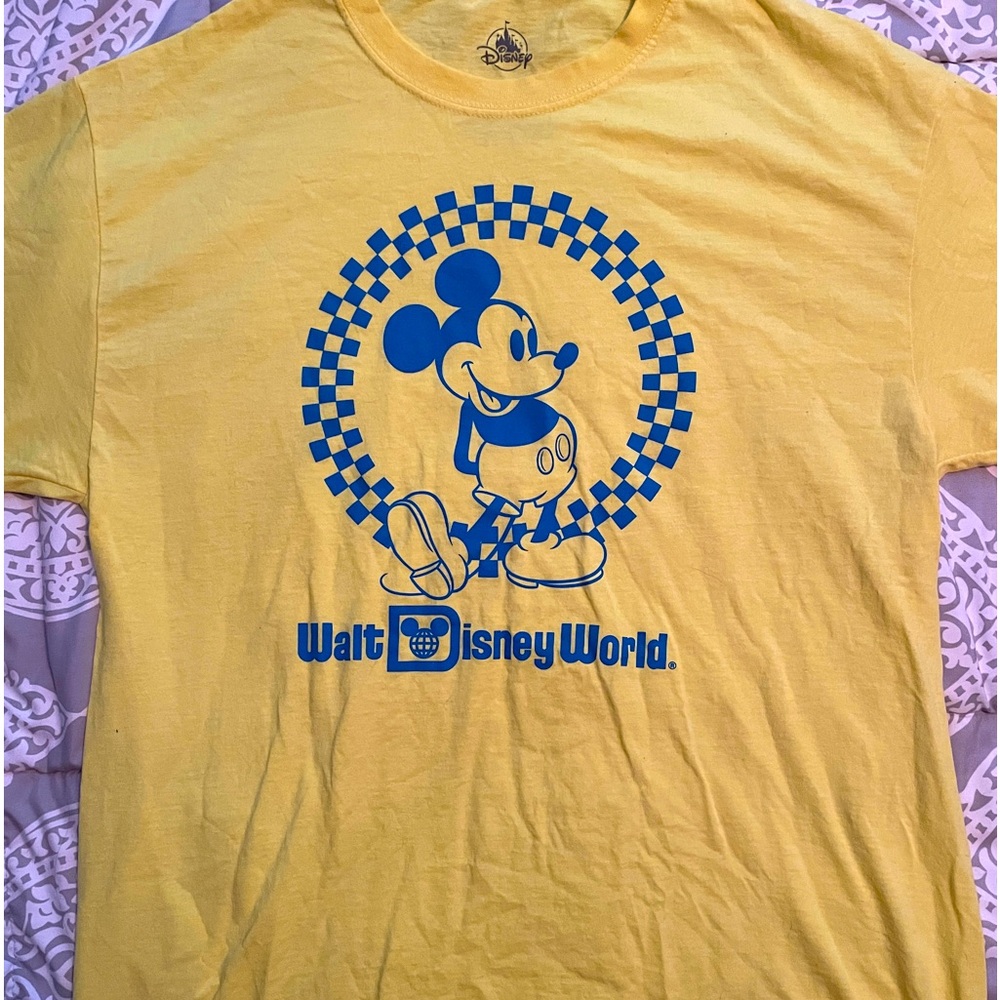 Neon yellow & blue Disney Large Mickey Mouse 80s retro style shirt